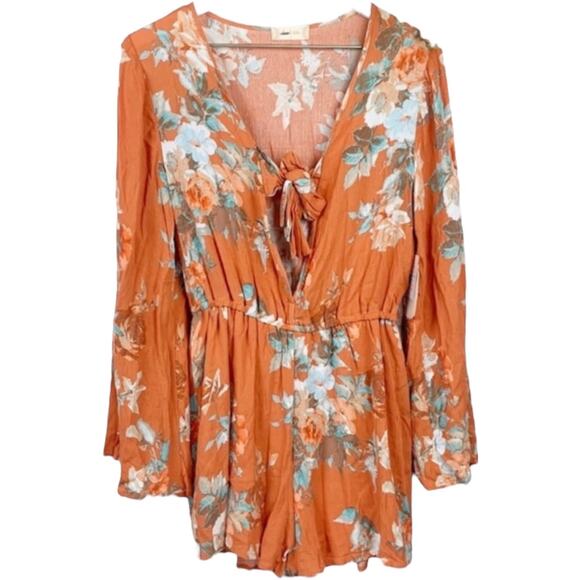 Altar'd State Floral Tie Front Long Sleeve Romper, Size Small, NWT - Picture 2 of 5